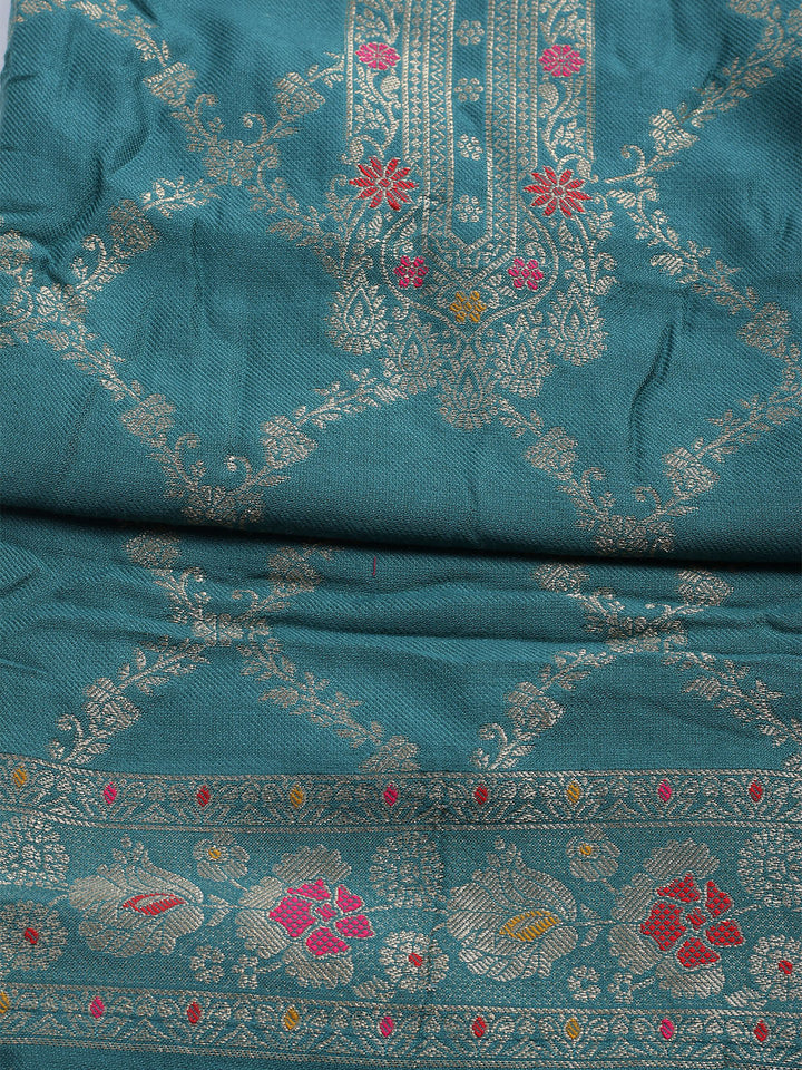 Pashmina Woven Design Unstitched Kurta With Pant &amp; Dupatta