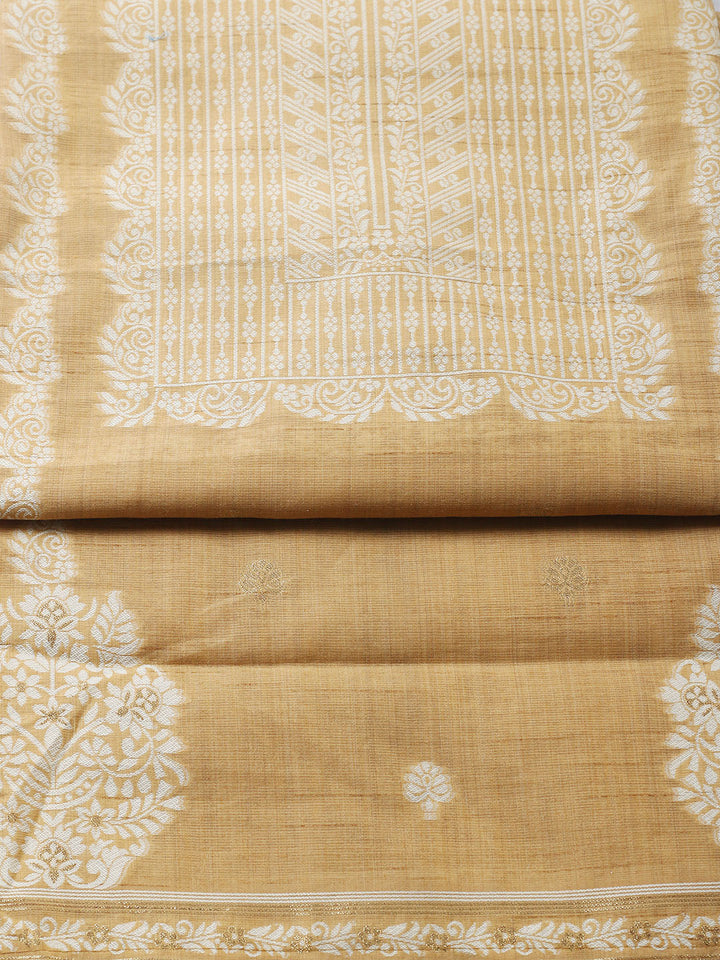 Printed Chanderi Unstitched Suit With Pant &amp; Dupatta