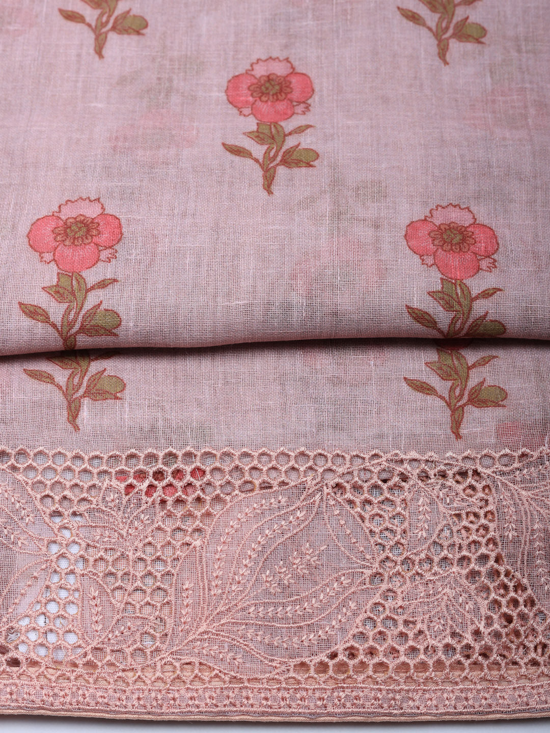 Embroidered Linen Blend Unstitched Suit With Pant &amp; Dupatta