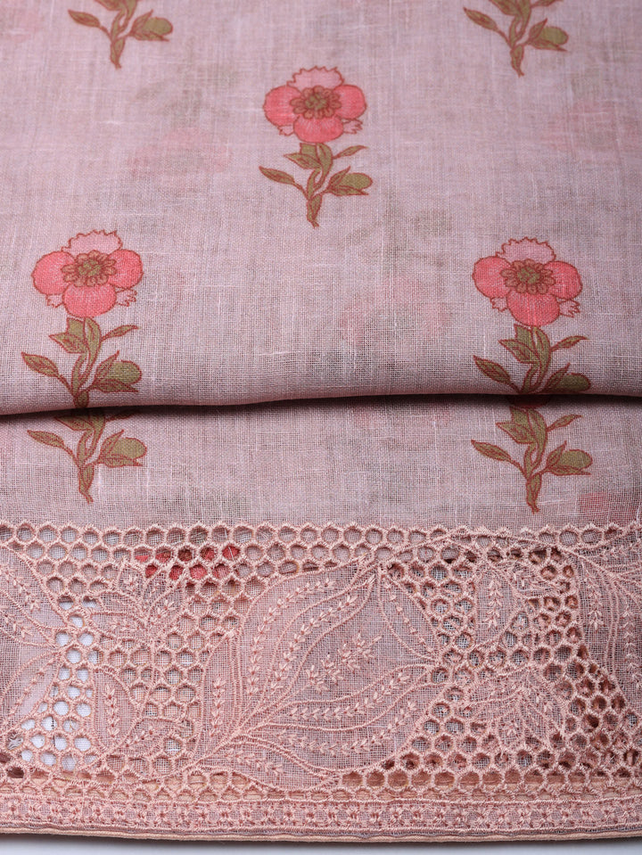 Embroidered Linen Blend Unstitched Suit With Pant &amp; Dupatta