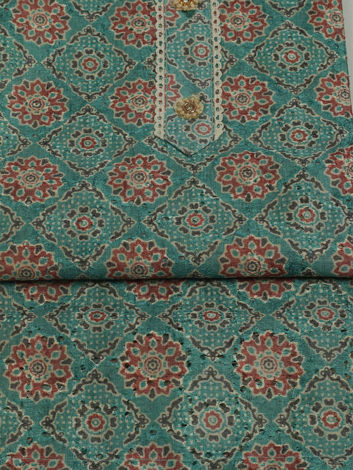 Printed Cotton Unstitched Suit With Pant &amp; Dupatta