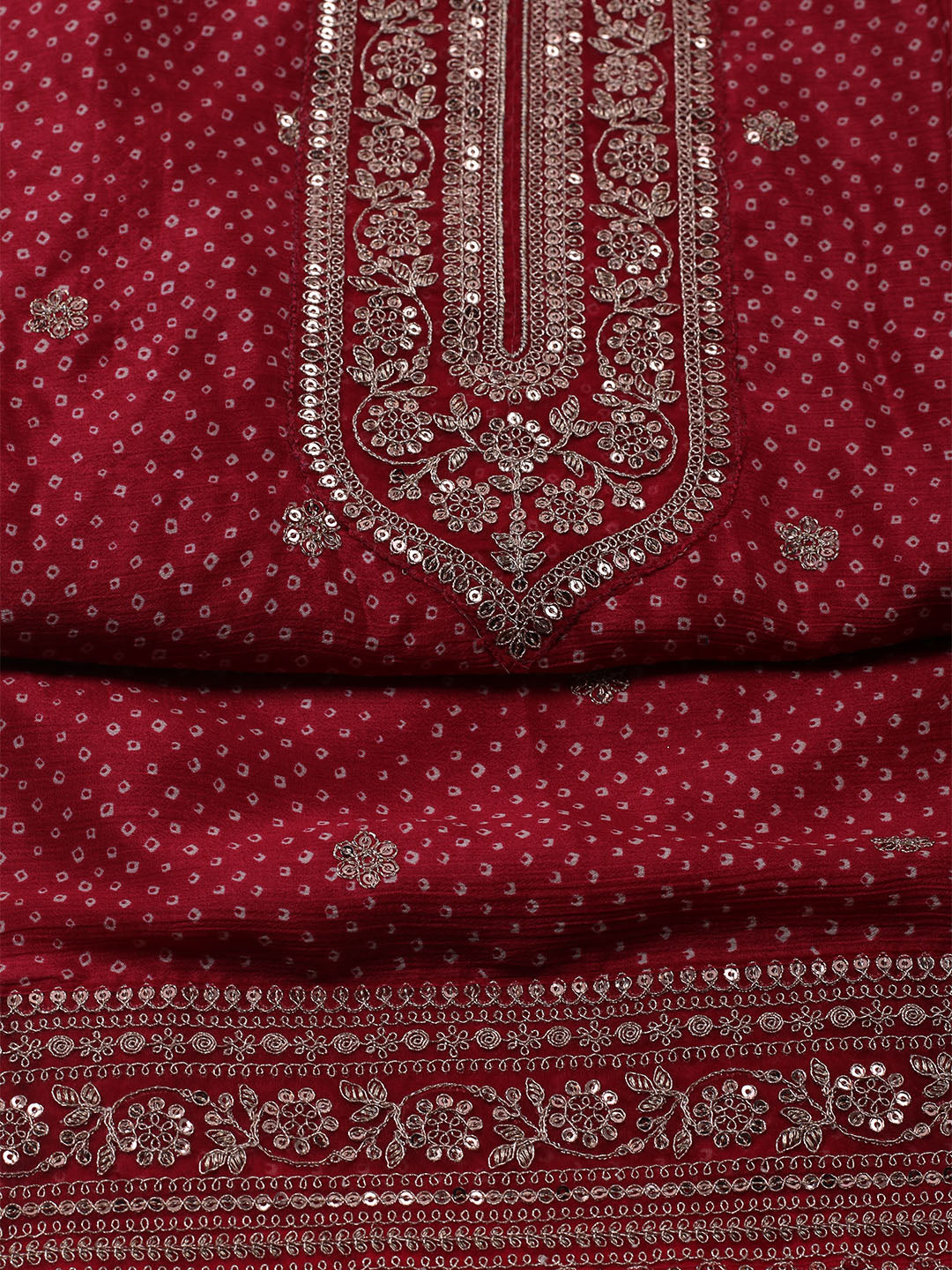 Embroidered Art Silk Unstitched Suit With Dupatta