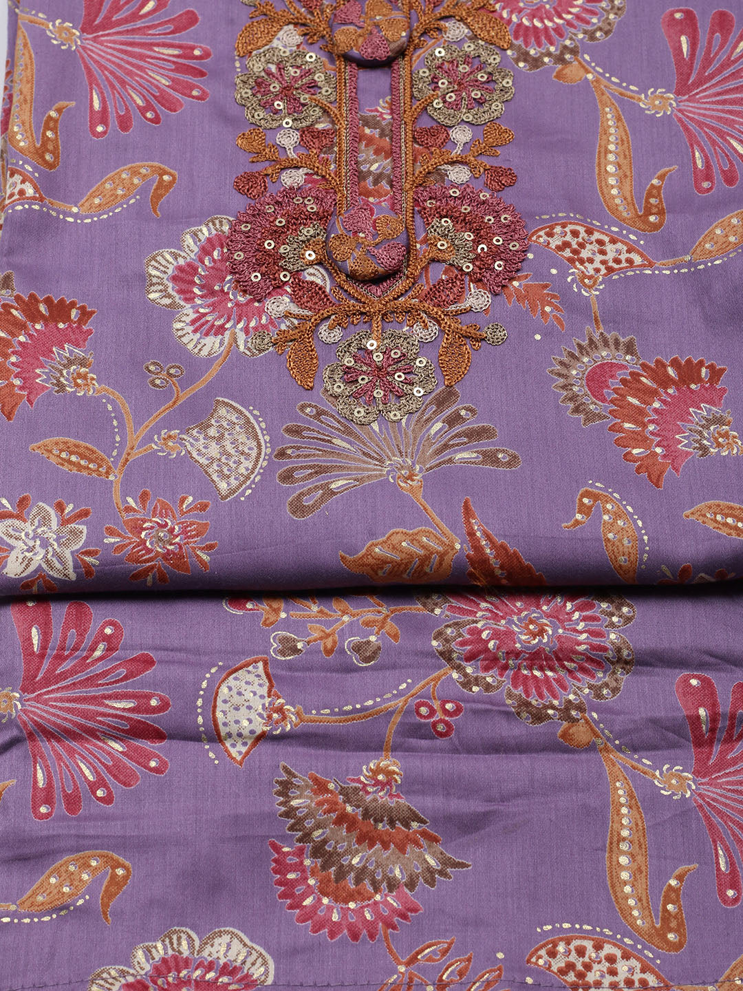 Embroidered Cotton Blend Unstitched Suit With Pant &amp; Dupatta