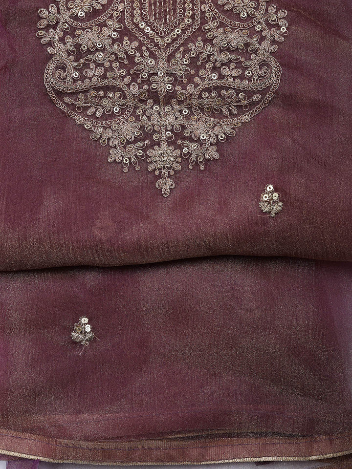 Embroidered Tissue Unstitched Suit With Pant &amp; Dupatta