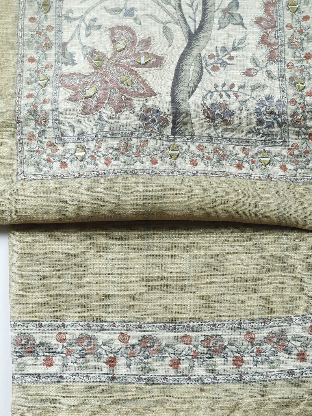 Embroidered Chanderi Unstitched Suit With Pant &amp; Dupatta
