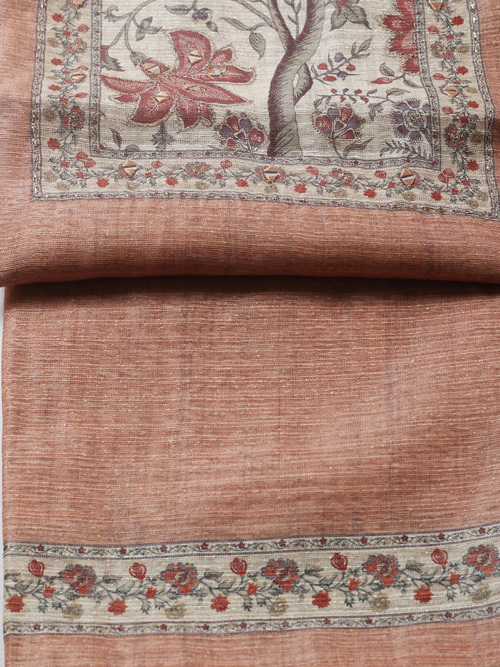 Embroidered Chanderi Unstitched Suit With Pant &amp; Dupatta