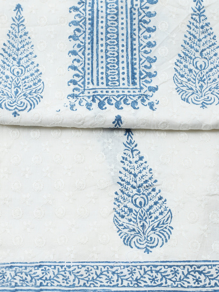 Embroidered Cotton Blend Unstitched Suit With Pant &amp; Dupatta