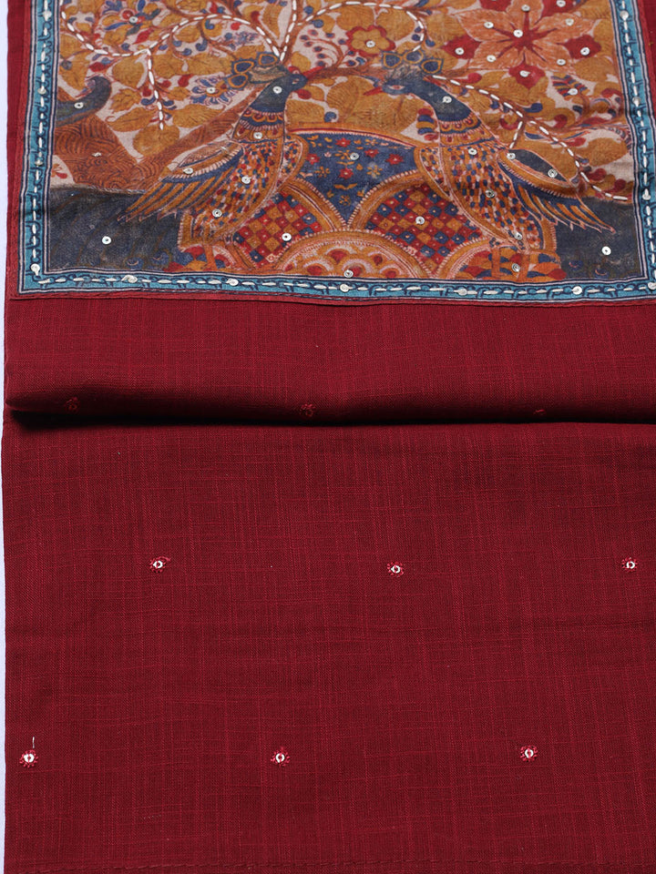 Printed Cotton Blend Unstitched Suit With Pant &amp; Dupatta