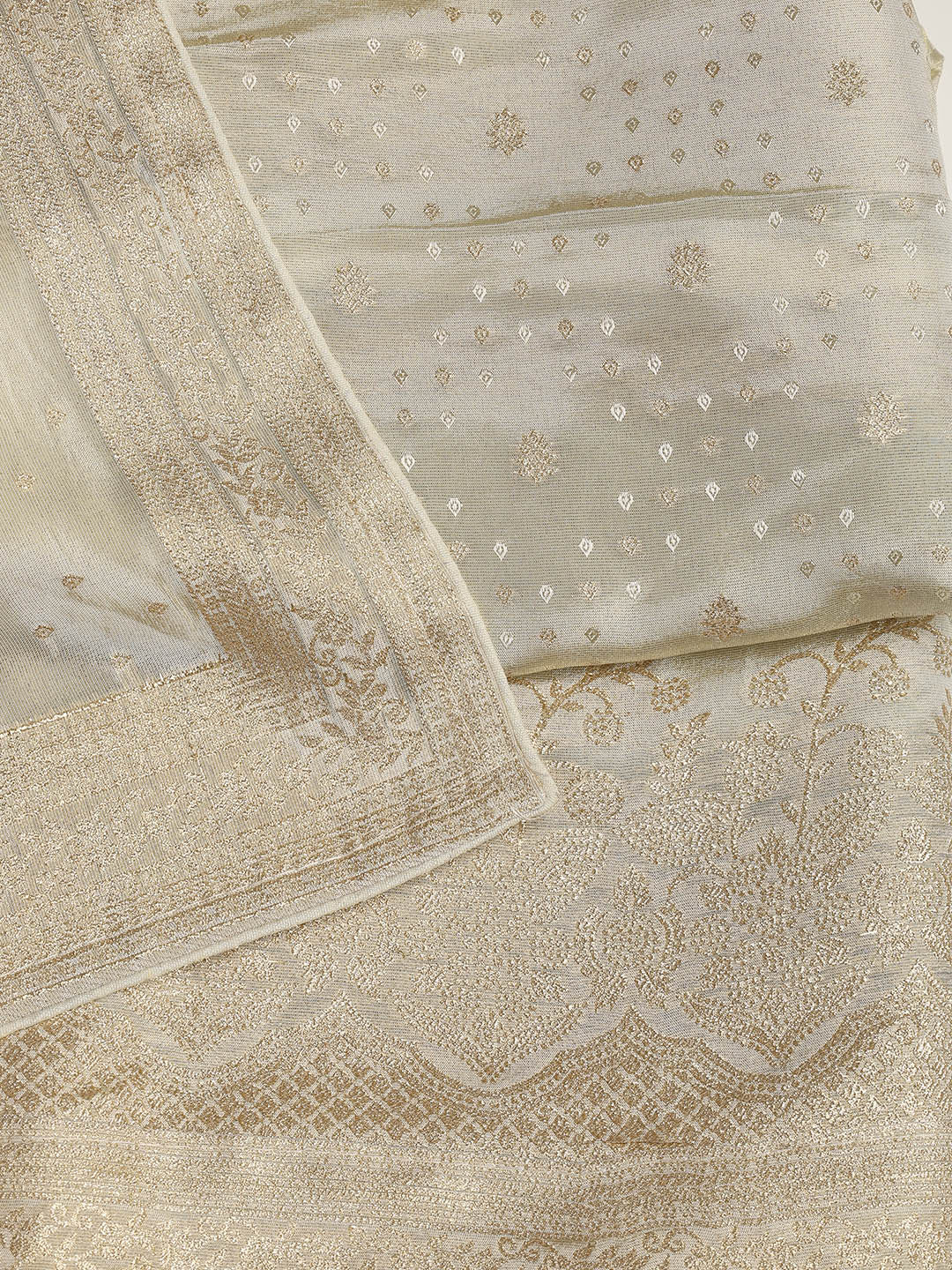Embroidered Art Silk Unstitched Suit Piece With Dupatta
