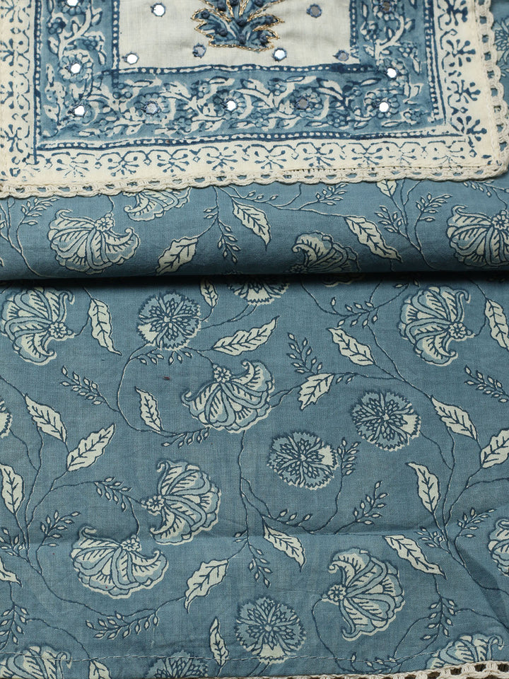Printed Cotton Blend Unstitched Suit With Pant &amp; Dupatta