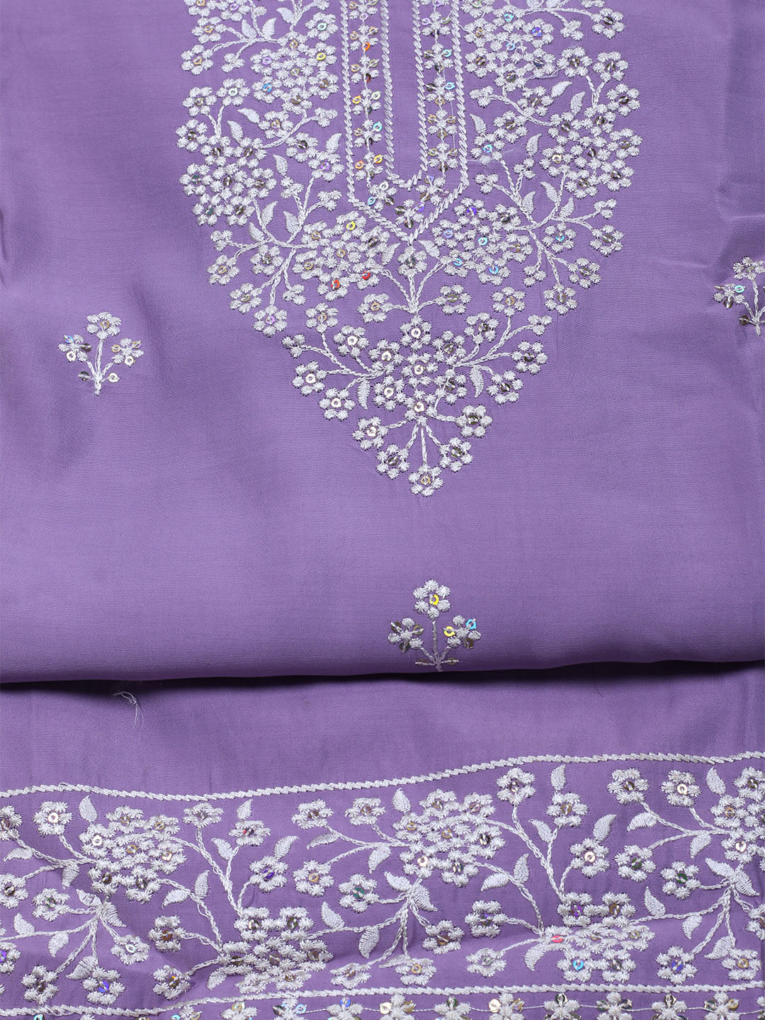 Embroidered Chanderi Unstitched Suit With Dupatta