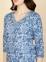Floral Printed Cotton Suit Set with Dupatta