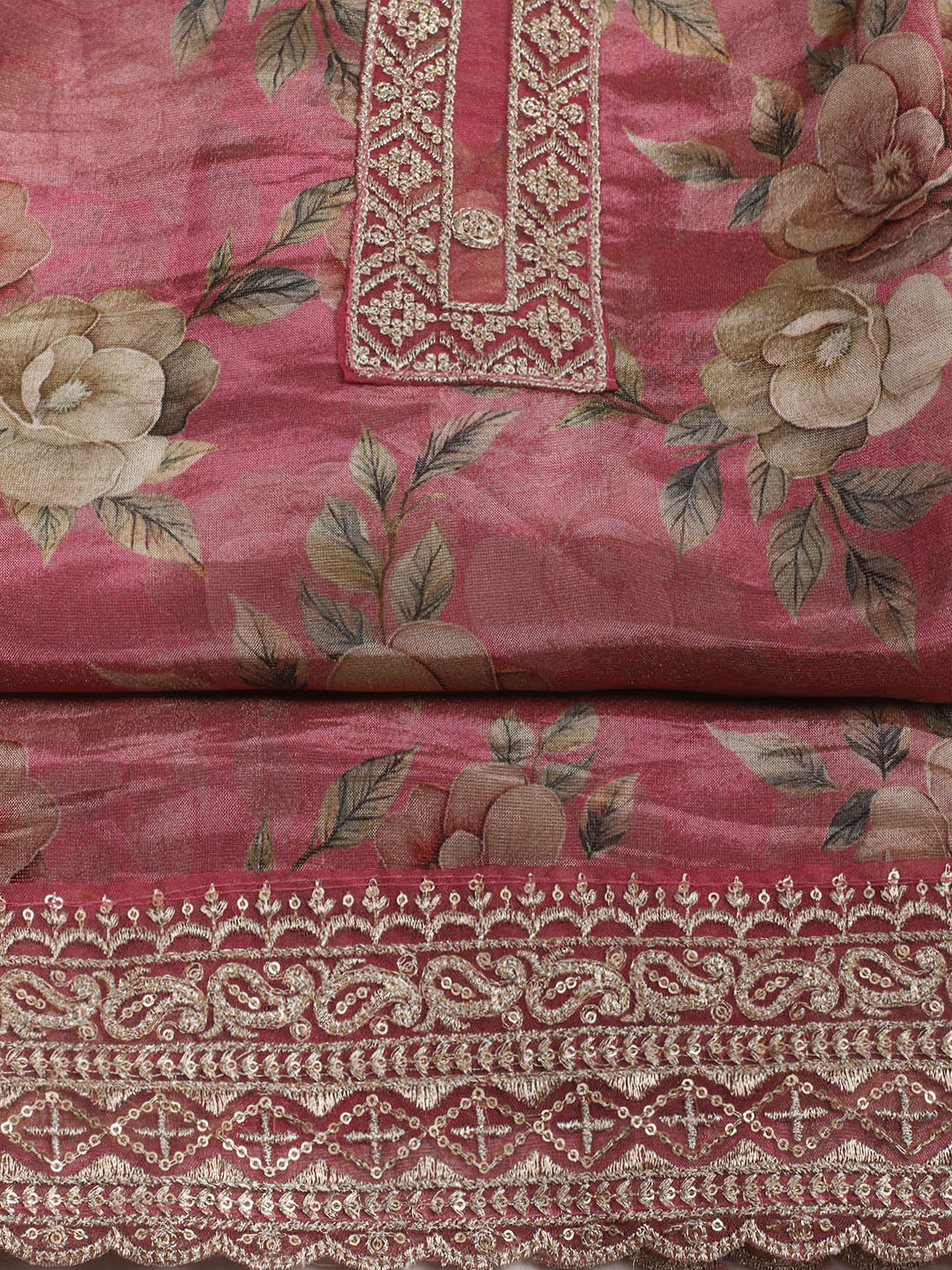 Patch Neck Art Silk Unstitched Suit With Dupatta