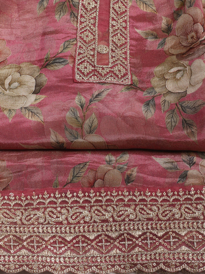 Patch Neck Art Silk Unstitched Suit With Dupatta