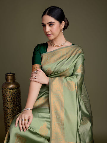 Zari Border Booti Art Silk Woven Saree