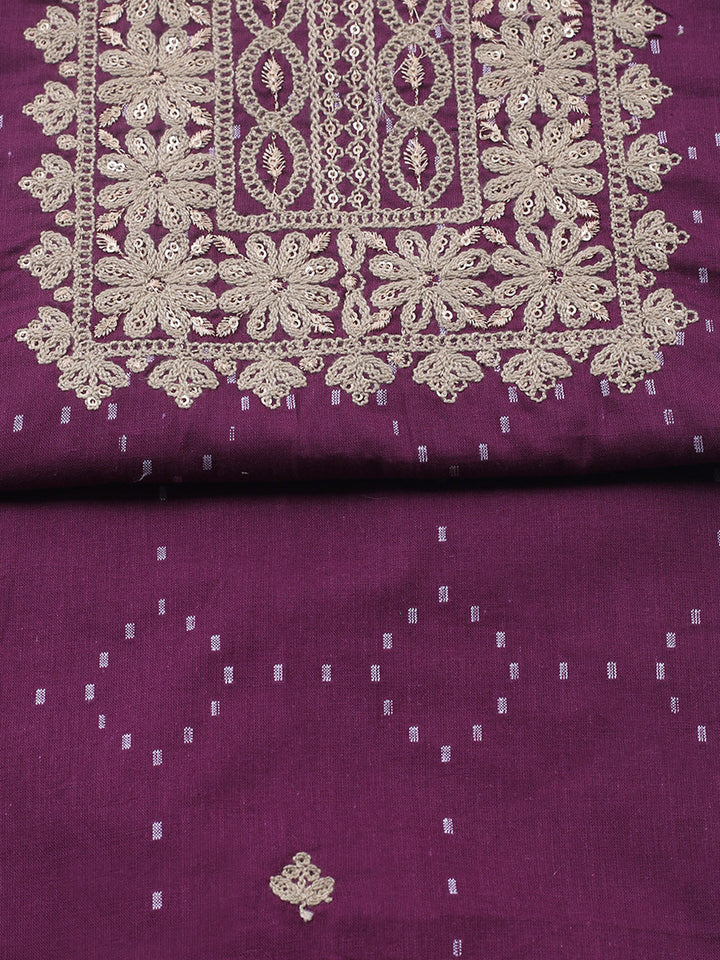 Embroidered Cotton Blend Unstitched Suit With Pant &amp; Dupatta