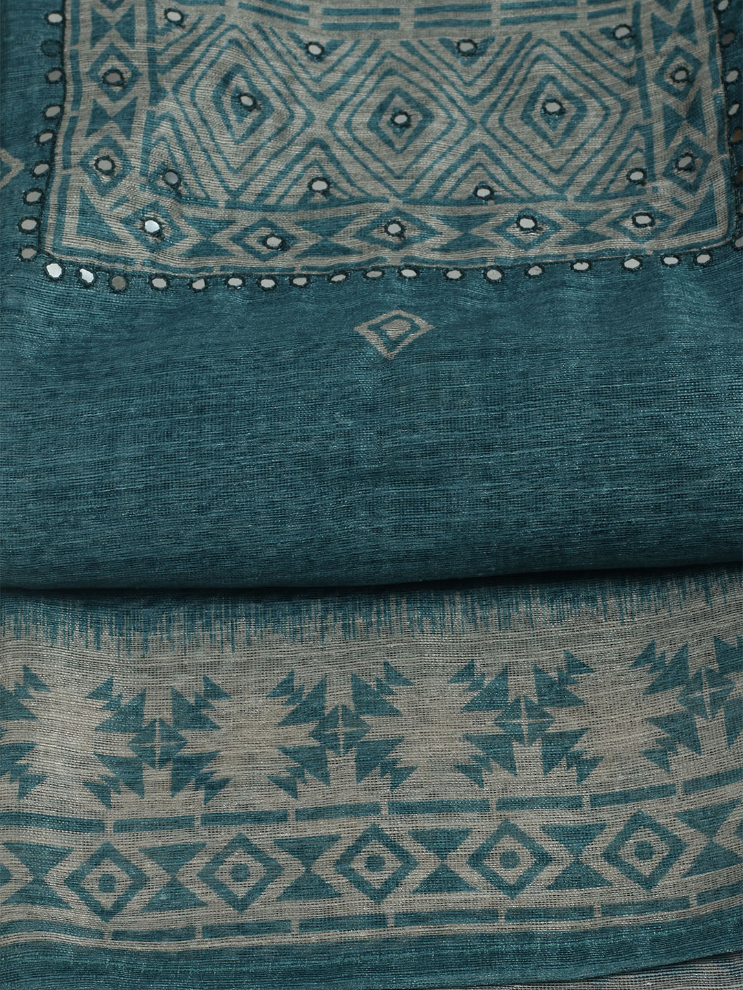 Printed Chanderi Unstitched Suit With Pant &amp; Dupatta
