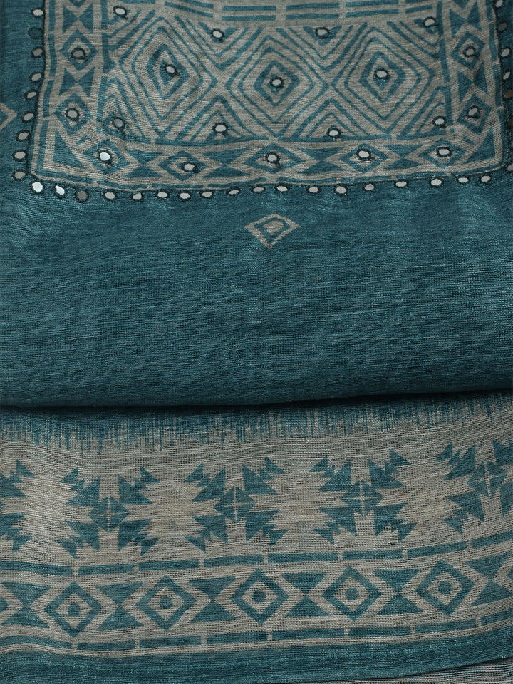 Printed Chanderi Unstitched Suit With Pant &amp; Dupatta