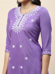 Resham Embroidery Cotton Kurta With Pants & Dupatta