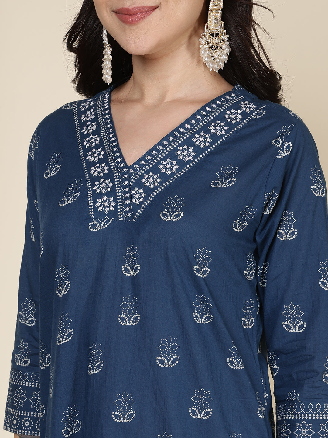 Printed Cotton Blend Kurta With Pants & Dupatta