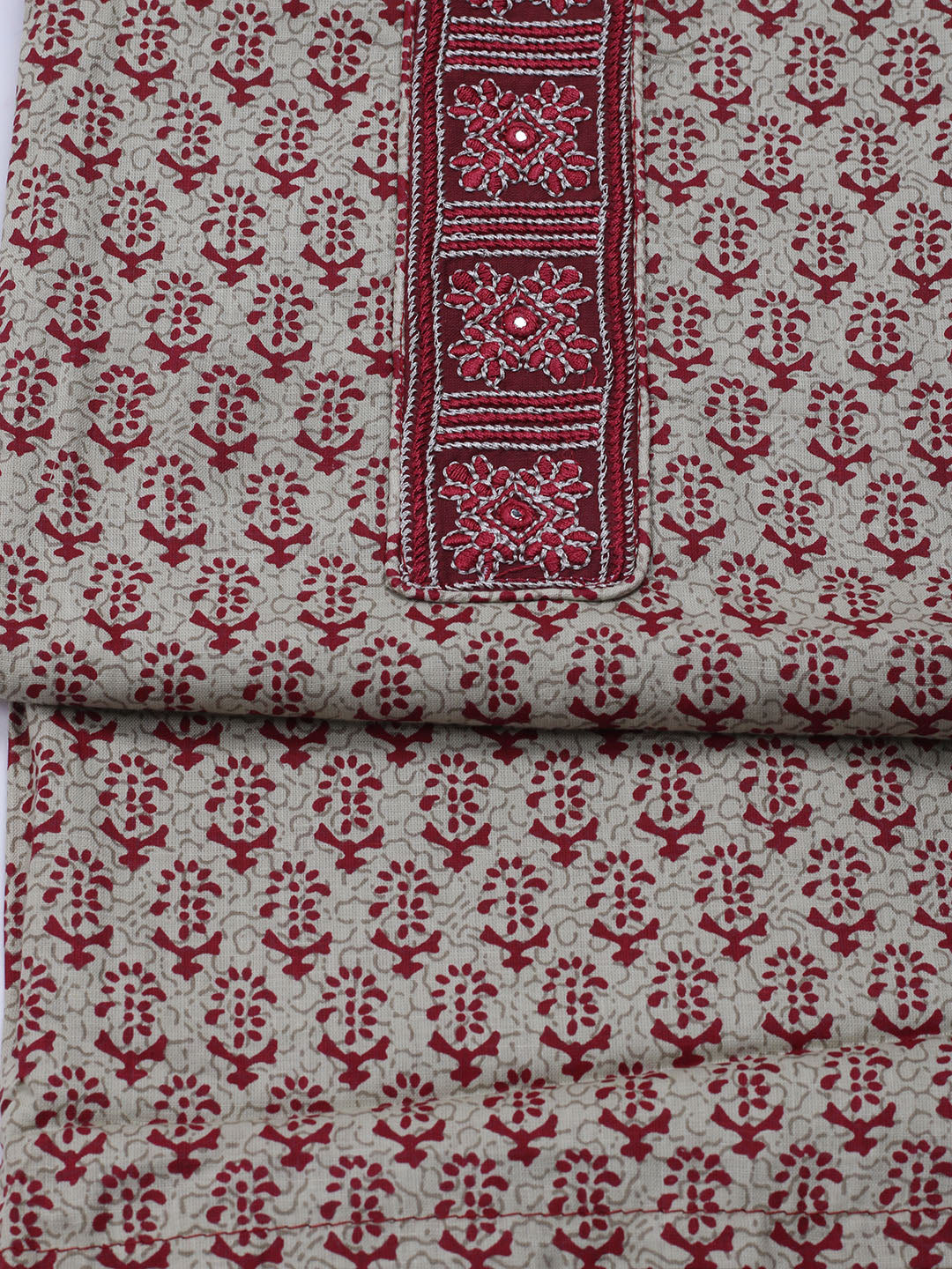 Patch Neck Cotton Blend Unstitched Suit With Dupatta