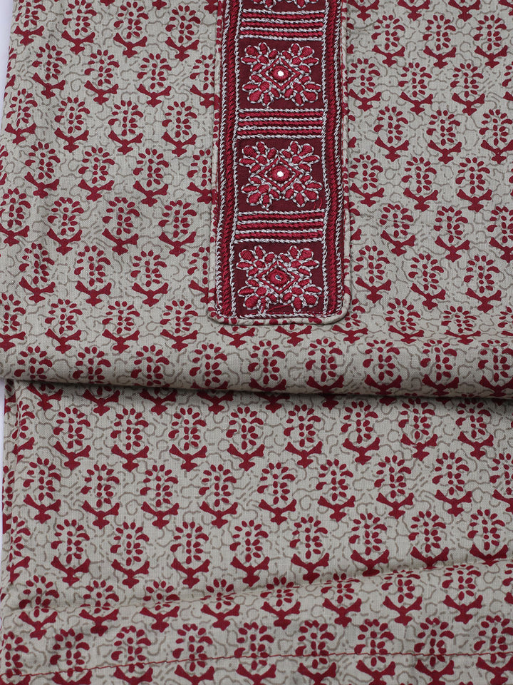 Patch Neck Cotton Blend Unstitched Suit With Dupatta