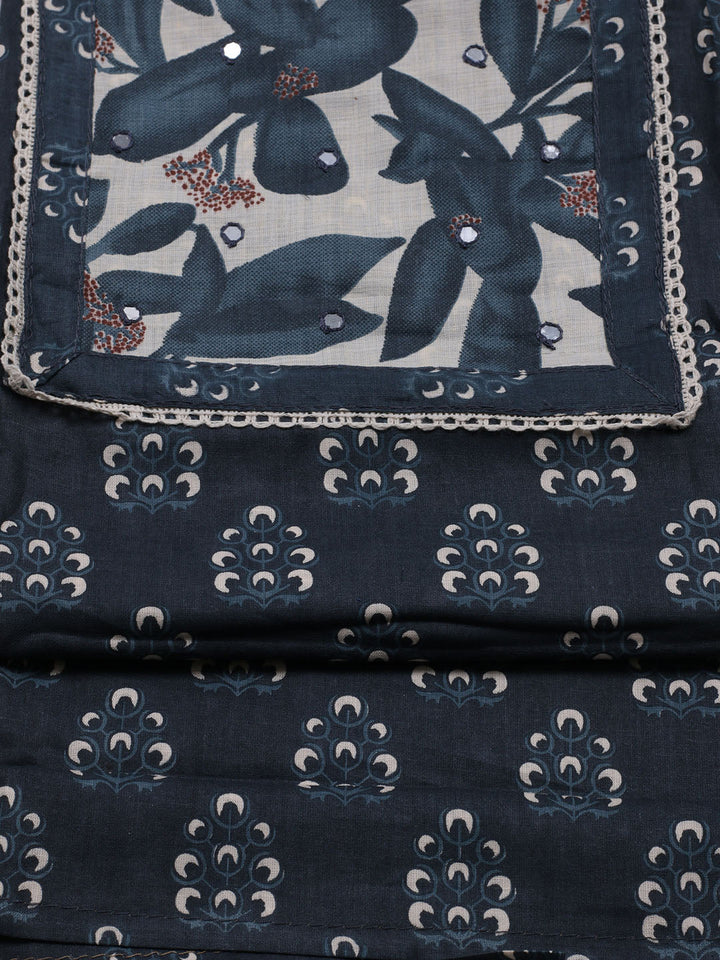 Printed Cotton Blend Unstitched Suit With Dupatta