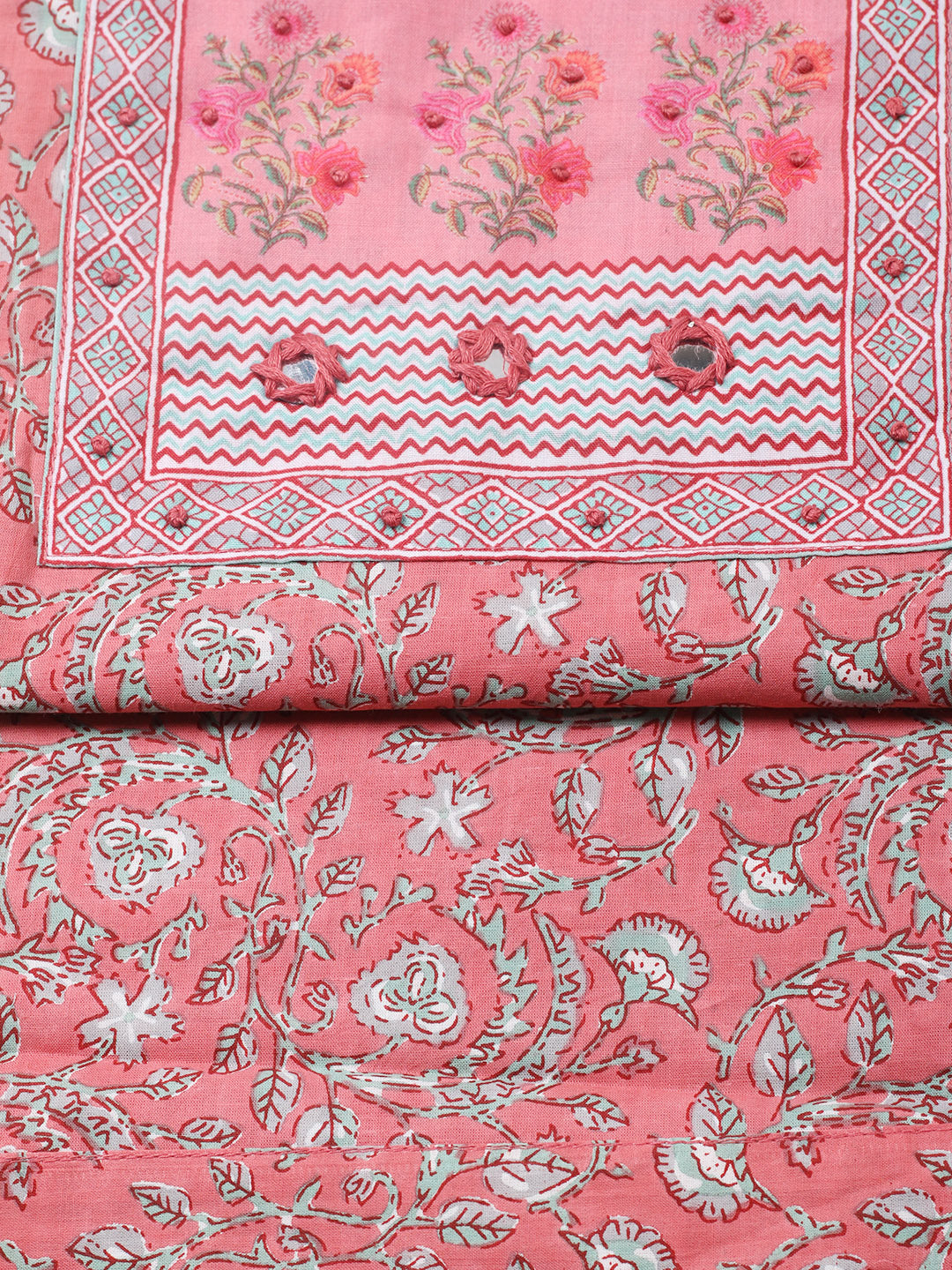Printed Cotton Blend Unstitched Suit With Pant &amp; Dupatta