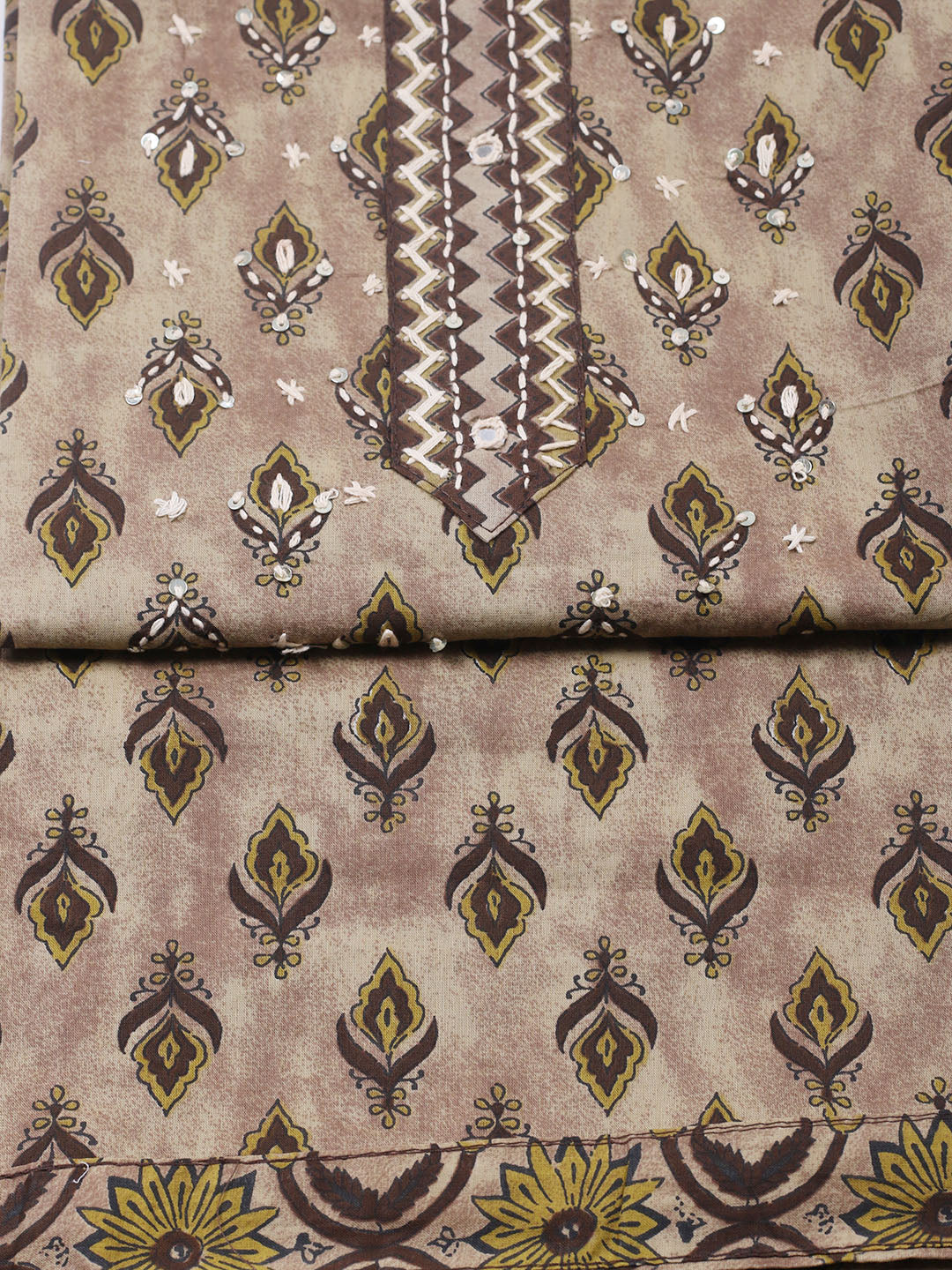 Printed Cotton Blend Unstitched Suit With Pant &amp; Dupatta