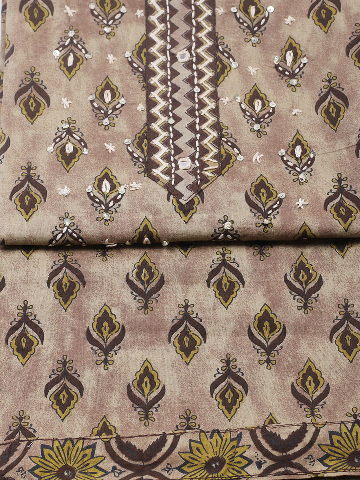 Printed Cotton Blend Unstitched Suit With Pant &amp; Dupatta