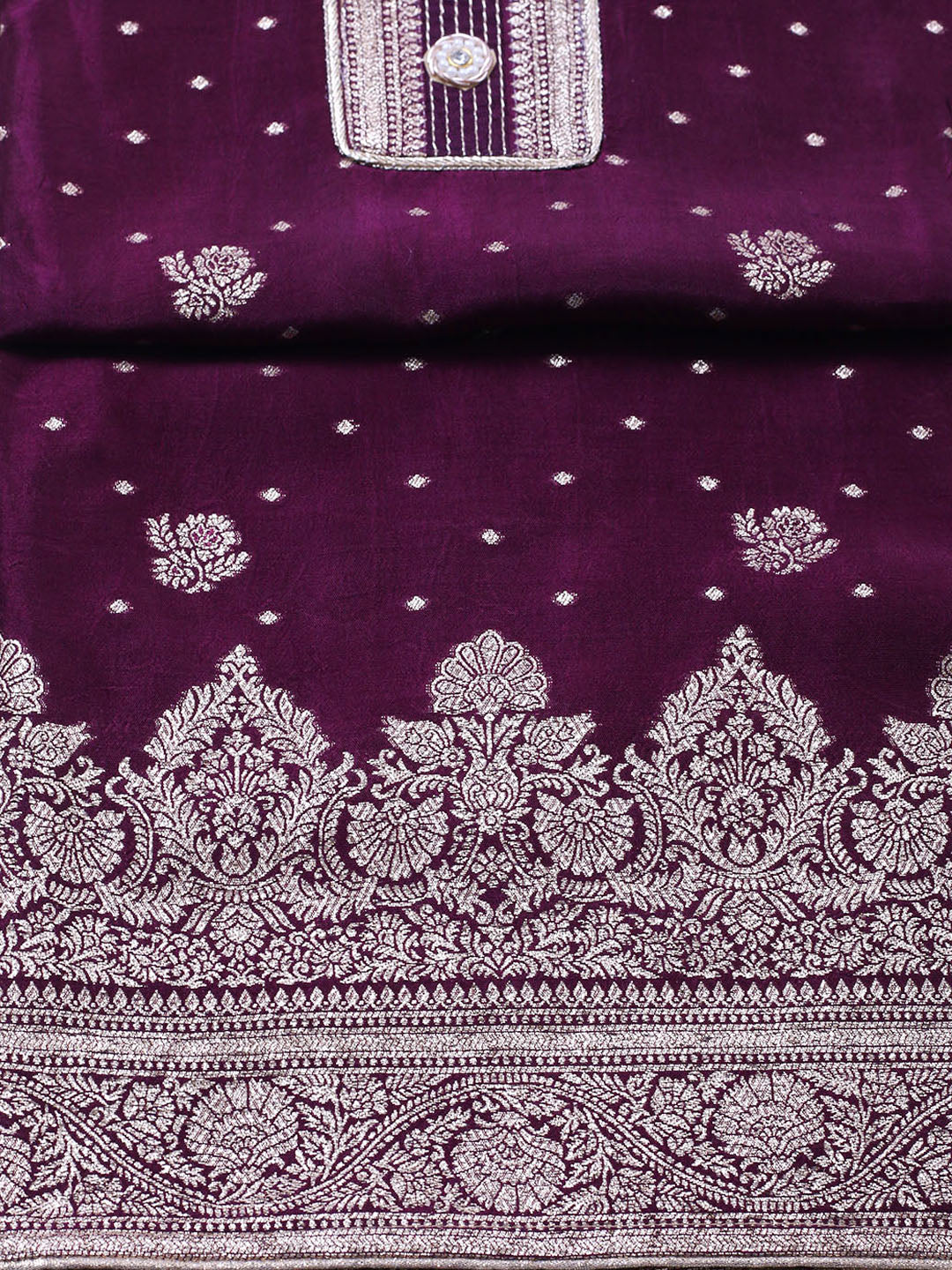 Woven Design Chanderi Unstitched Suit With Pant &amp; Dupatta