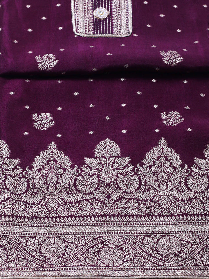 Woven Design Chanderi Unstitched Suit With Pant &amp; Dupatta