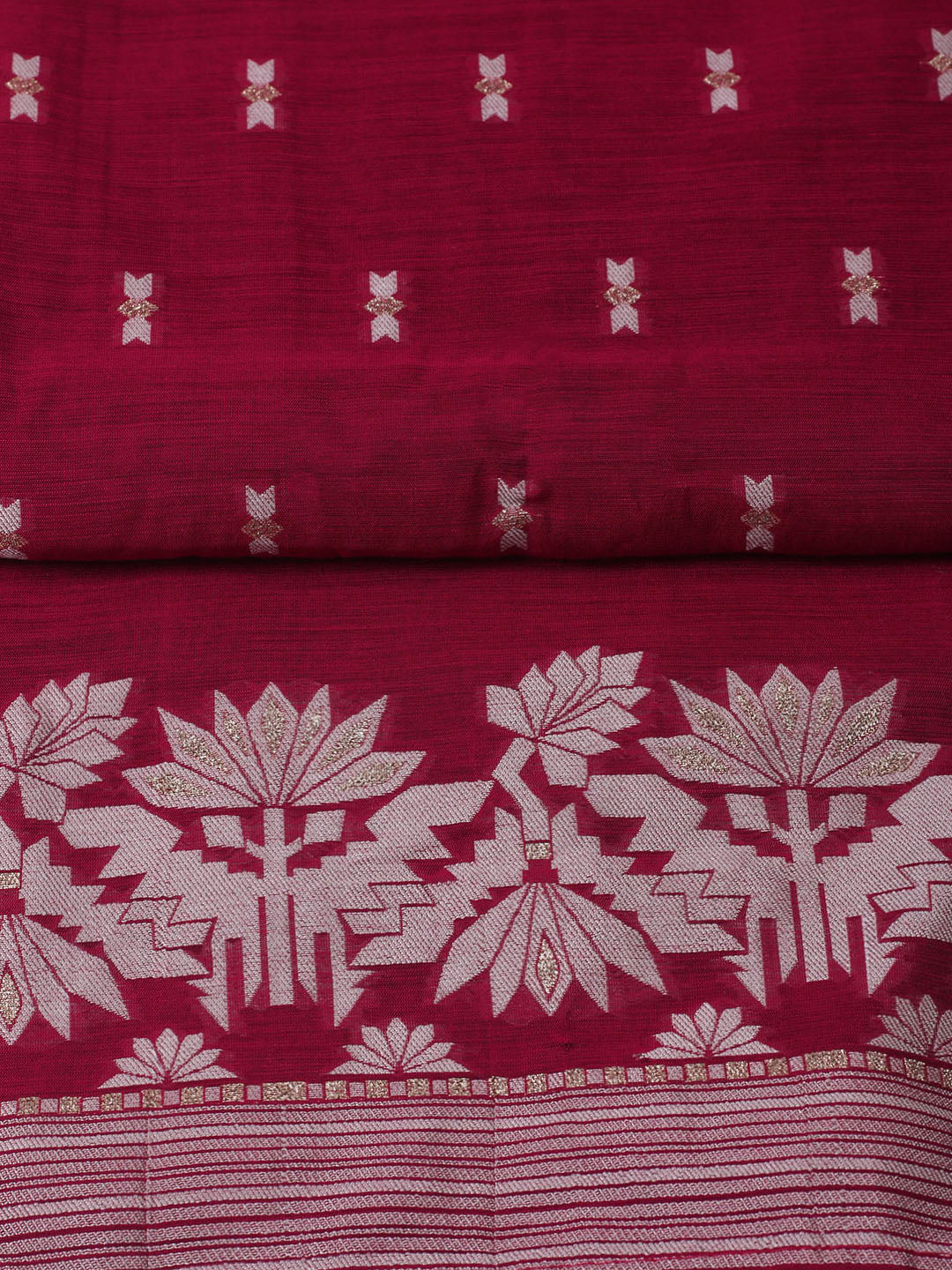 Embroidered Chanderi Unstitched Kurta With Pant &amp; Dupatta
