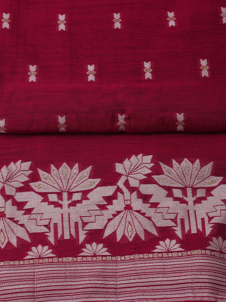 Embroidered Chanderi Unstitched Kurta With Pant &amp; Dupatta