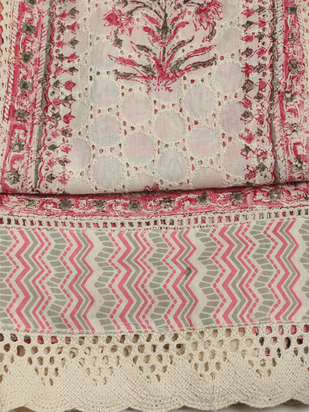 Printed Cotton Unstitched Suit With Pant &amp; Dupatta