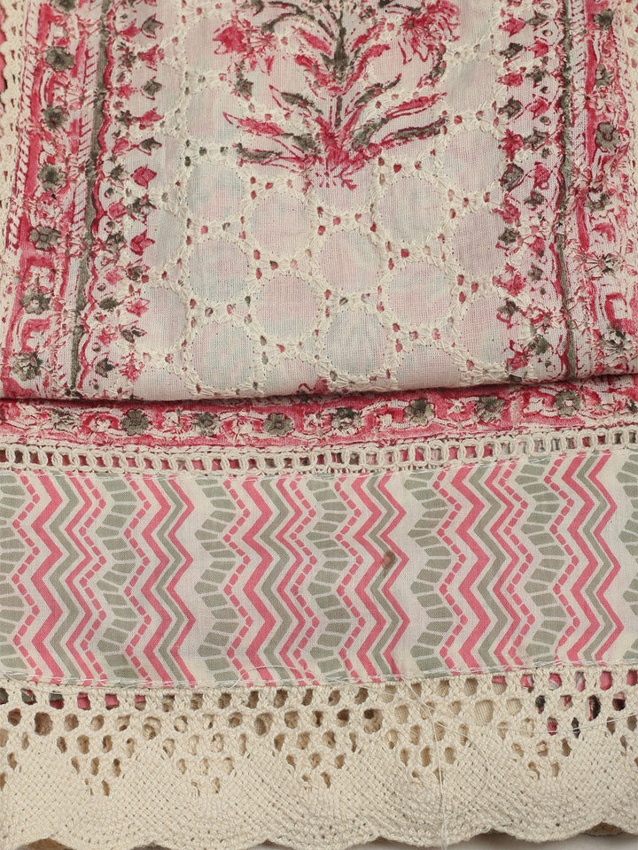 Printed Cotton Unstitched Suit With Pant &amp; Dupatta