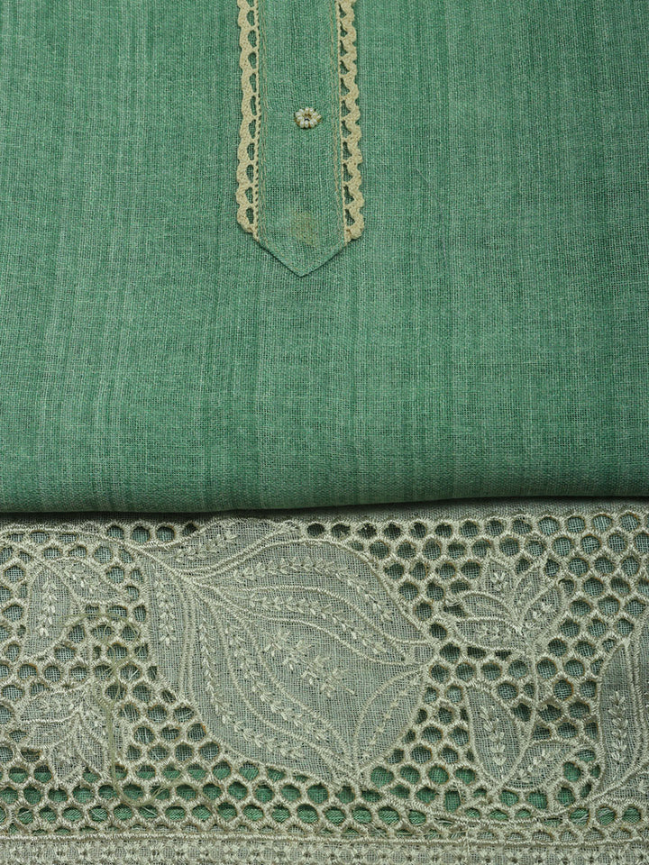 Embroidered Linen Blend Unstitched Suit With Pant &amp; Dupatta