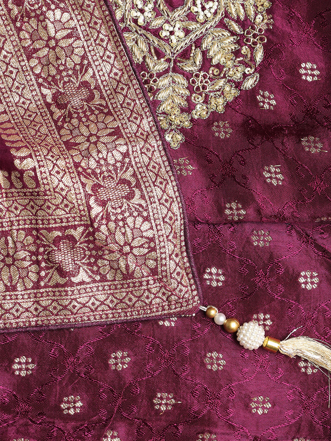 Neck Embroidered Chanderi Unstitched Suit With Dupatta