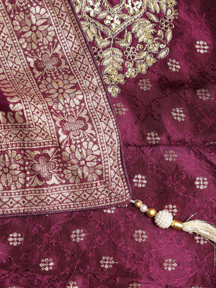 Neck Embroidered Chanderi Unstitched Suit With Dupatta