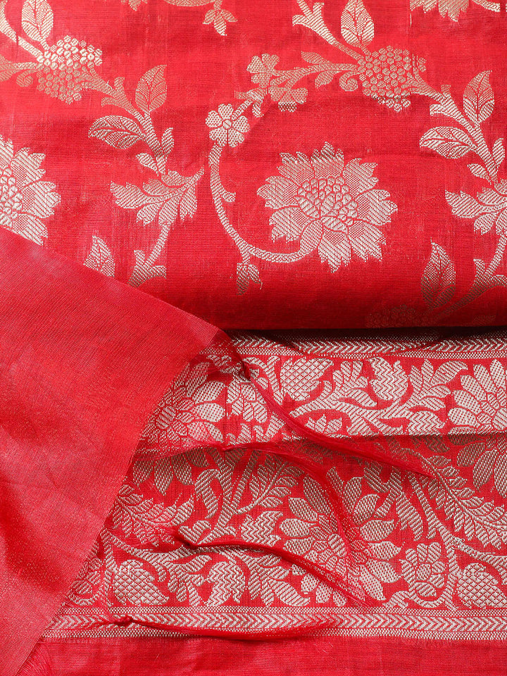 Woven Design Chanderi Unstitched Suit With Pant Dupatta