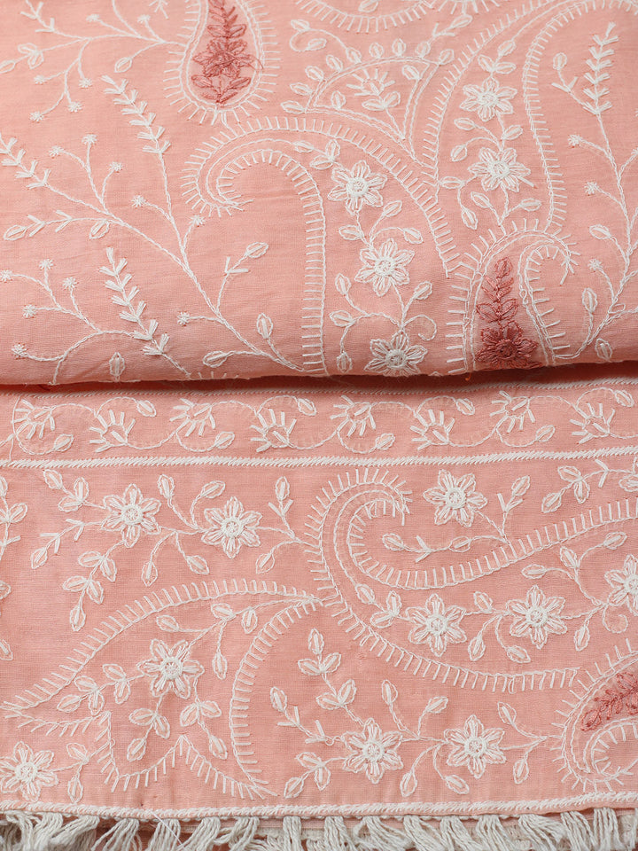 Embroidered Cotton Blend Unstitched Suit With Pant &amp; Dupatta