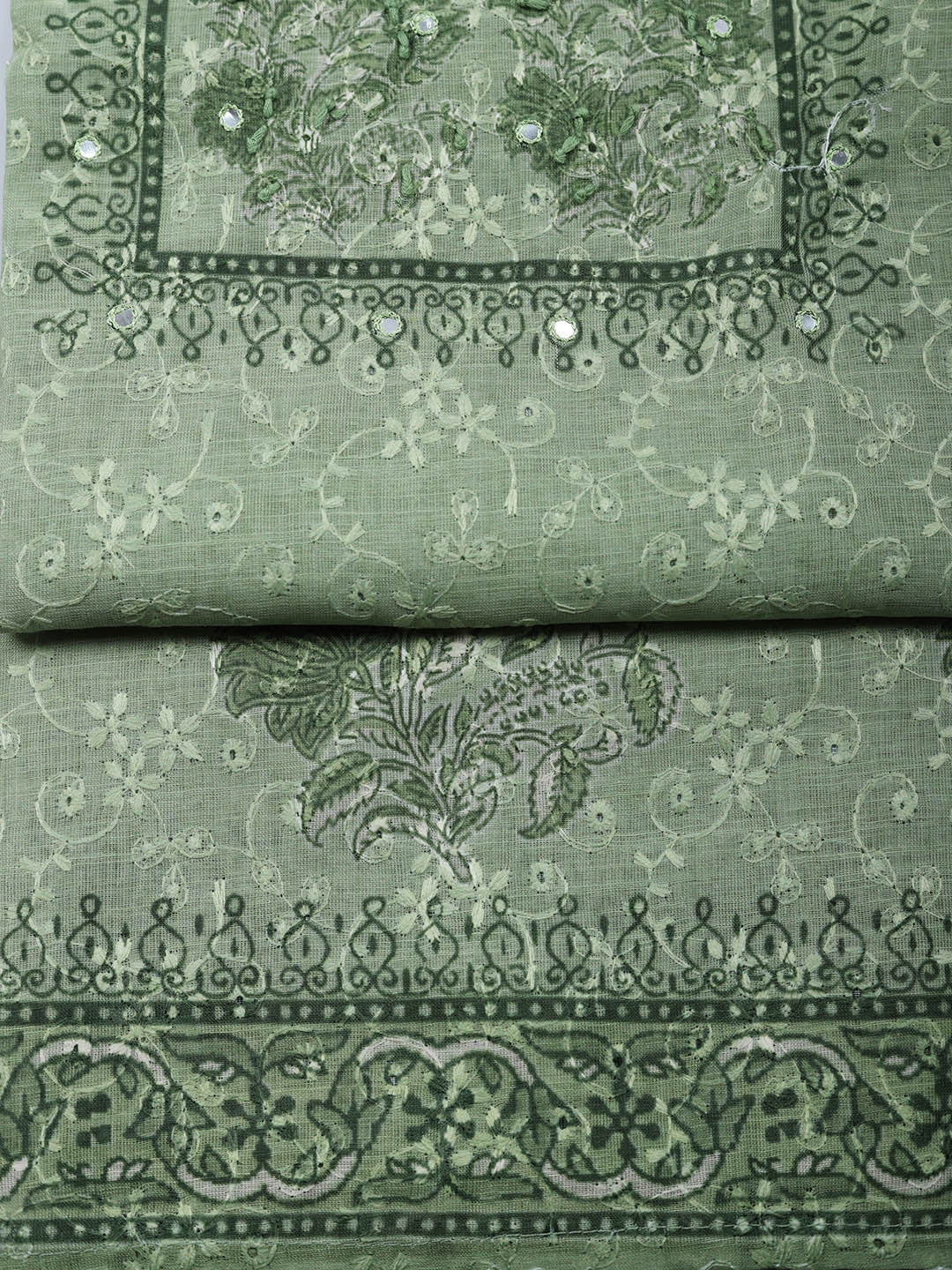 Embroidered Cotton Blend Unstitched Suit With Pant &amp; Dupatta
