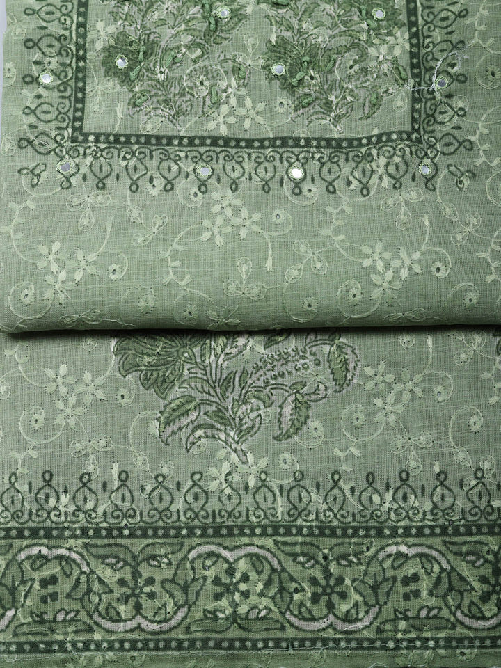 Embroidered Cotton Blend Unstitched Suit With Pant &amp; Dupatta