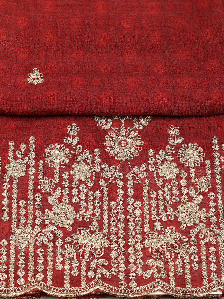 Embroidered Tussar Unstitched Suit With Pant &amp; Dupatta