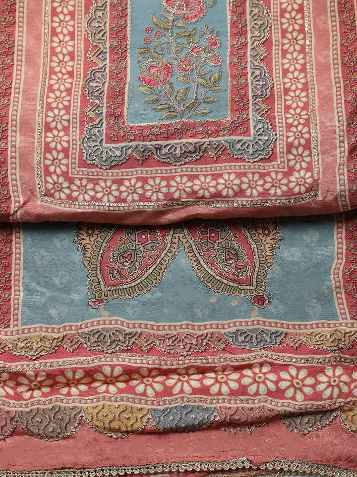 Embroidered Muslin Unstitched Suit With Pant &amp; Dupatta
