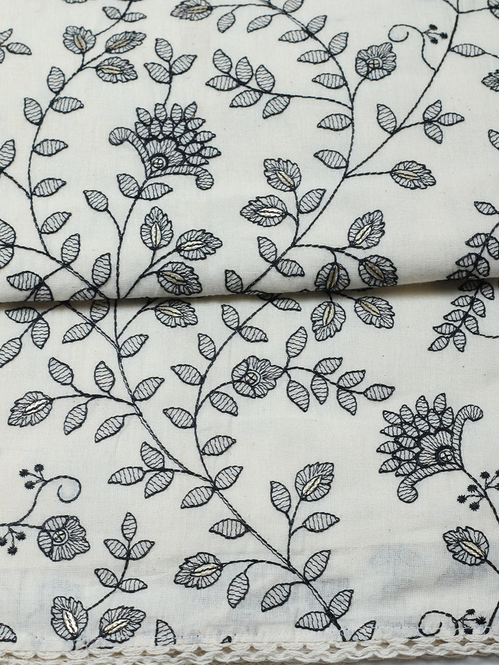 Embroidered Cotton Blend Unstitched Suit With Pant &amp; Dupatta