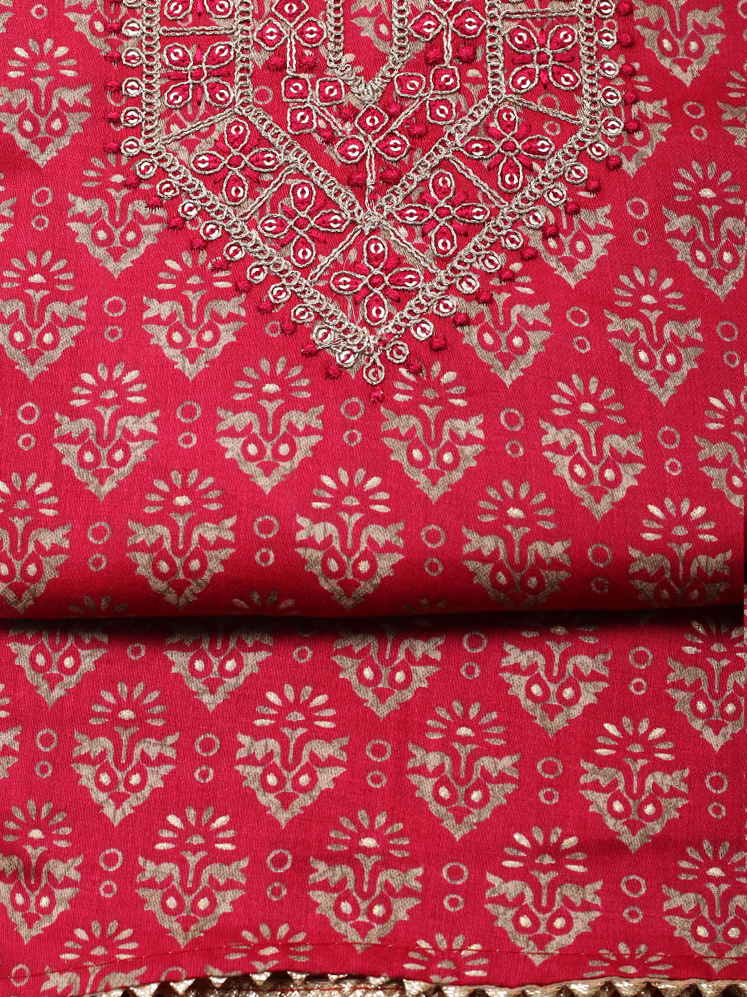 Embroidered Cotton Unstitched Suit With Pant &amp; Dupatta