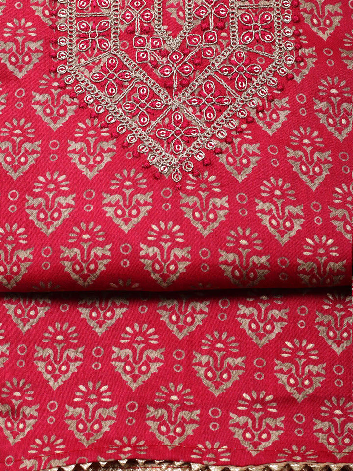 Embroidered Cotton Unstitched Suit With Pant &amp; Dupatta