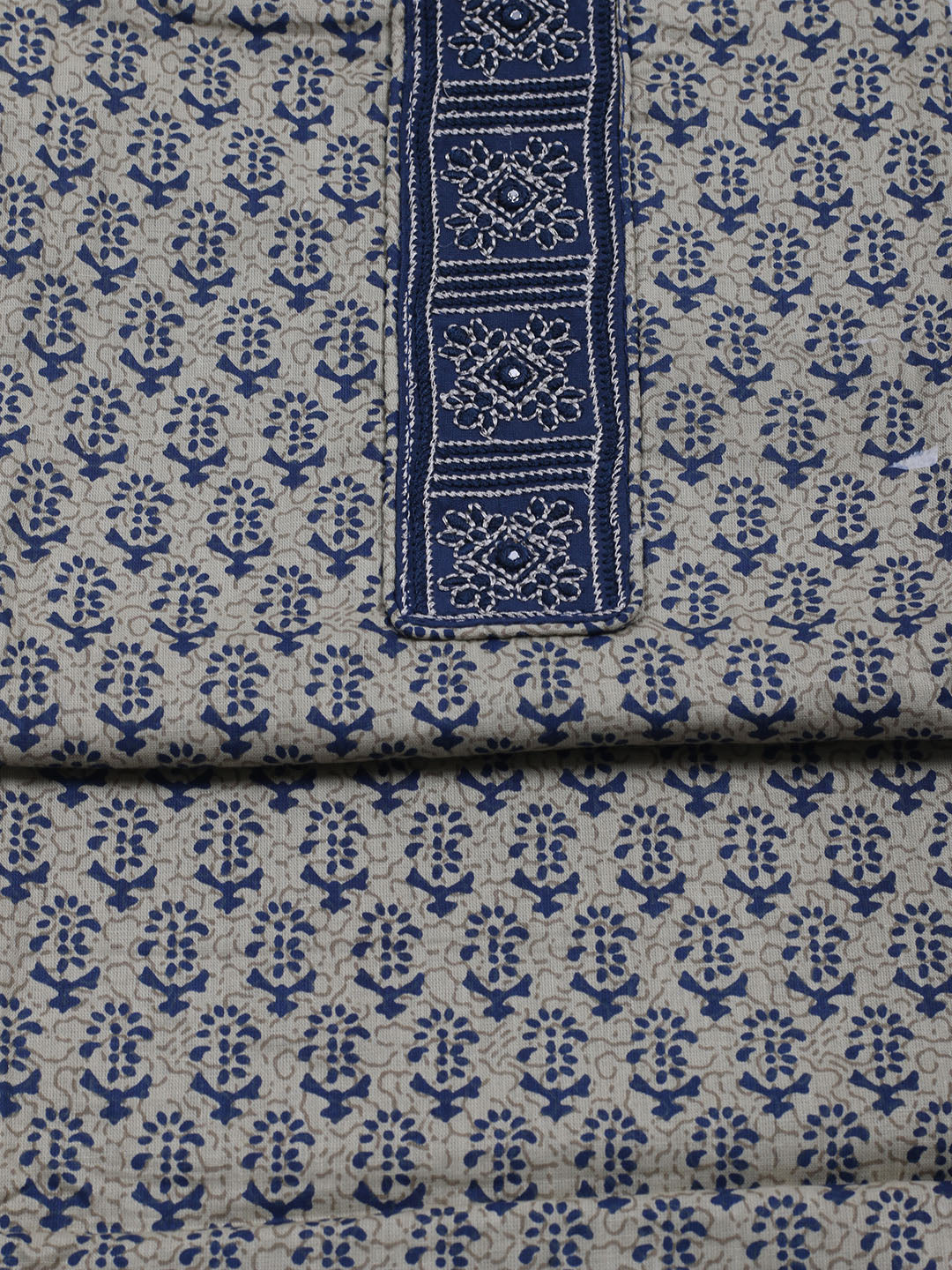 Patch Neck Cotton Blend Unstitched Suit With Dupatta