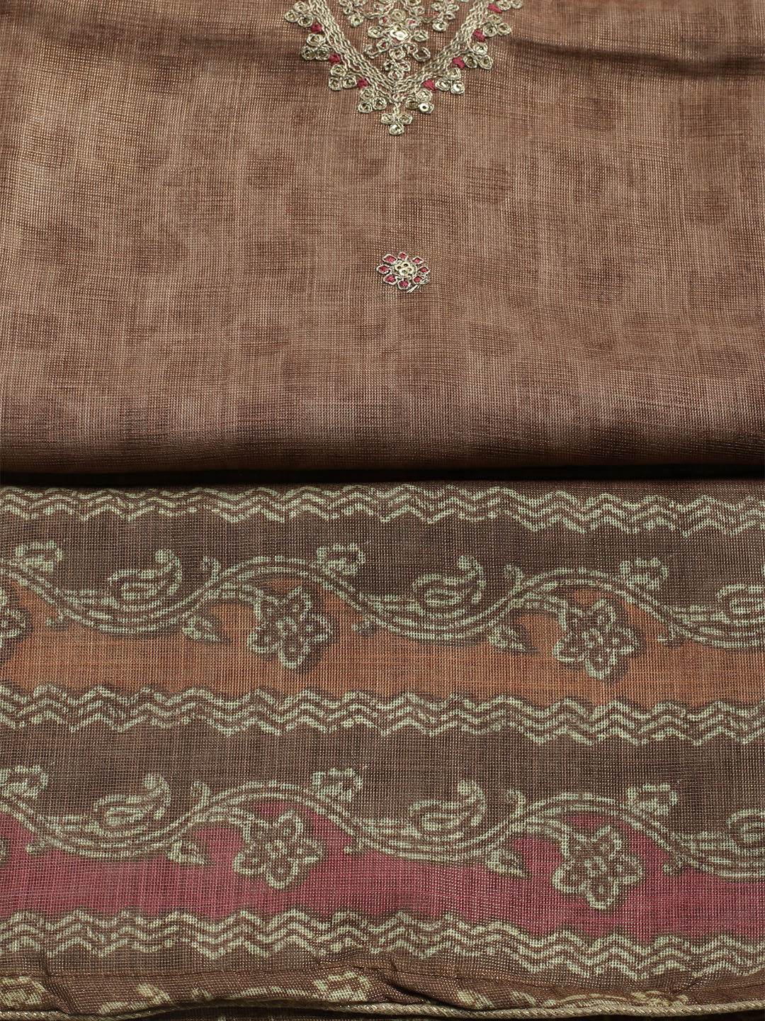 Embroidered Tissue Unstitched Kurta With Pant & Dupatta